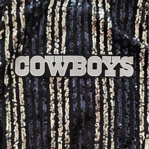 NFL Dallas Cowboys Navy & Silver Sequin Varsity Jacket - Picture 9 of 9